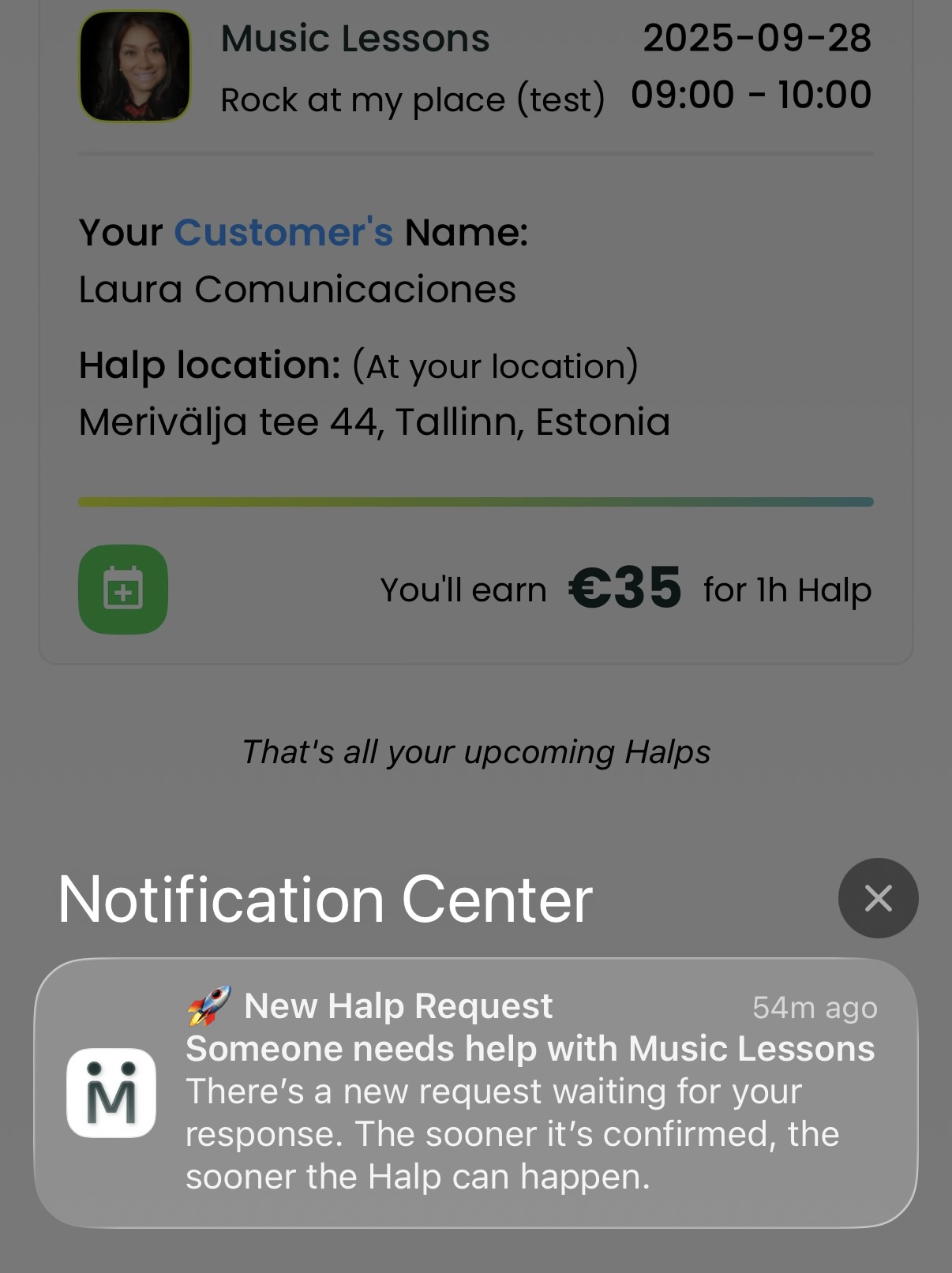 New Halp Request Notification